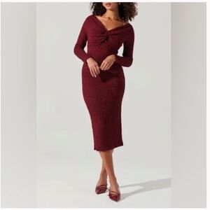 Astr Burgundy Long Sleeve Midi Dress